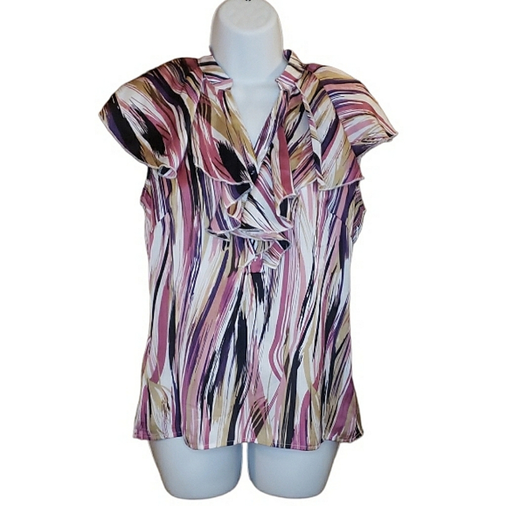 Essentials by Milano - Silky Ruffled Blouse - S - LN